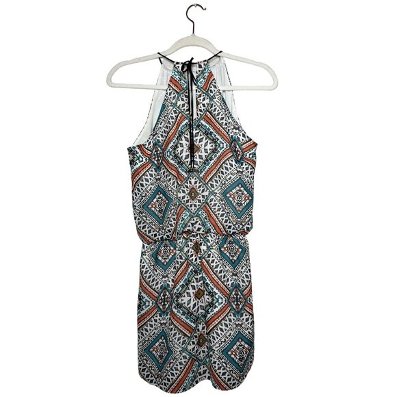 Saylor Bailey Mini Dress Size Small Aztec Print Tie Waist Mini Sleeveless Boho - Picture 4 of 10